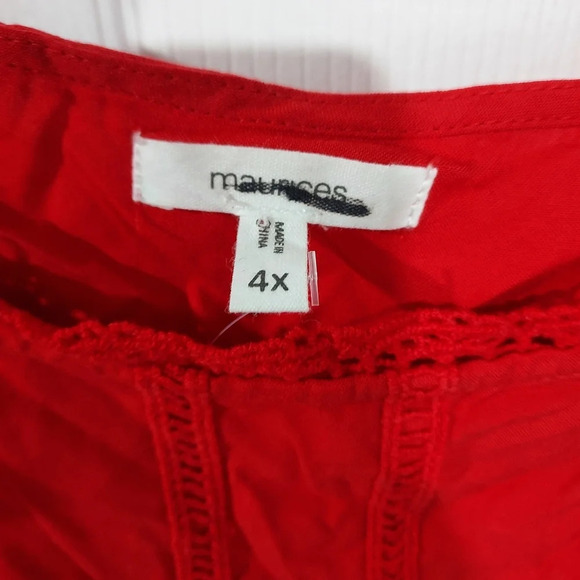 NWOT Maurices Solid Red Eyelet Trim Flutter Sleeve Top in Size 4X - Picture 3 of 10